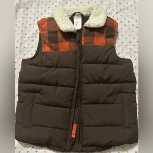 Gymboree Boys Plaid Sherpa Collar Puffer Vest Brown/Orange